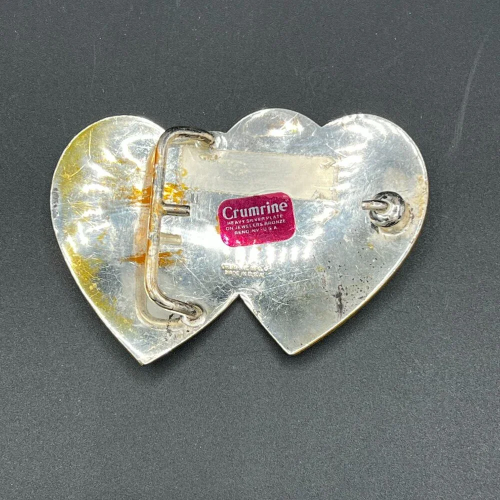 CRUMRINE Double Heart's Abstract Horse Head Western Belt Buckle w/ Black Belt 28